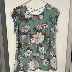 DR2 Floral Print Blouse - Green and White